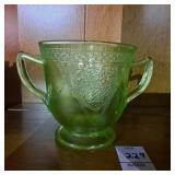 GREEN DEPRESSION FEDERAL GLASS OPEN SUGAR BOWL GREEN DEPRESSION FEDERAL GLASS OPEN SUGAR BOWL