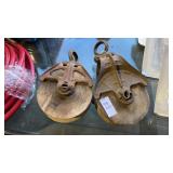 2 Vintage Wood Cast Pulleys 2 Vintage Wood Cast Pulleys
