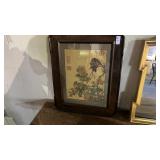 2 Framed Asian Style Bird Art Pieces 21x26in 2 Framed Asian Style Bird Art Pieces 21x26in