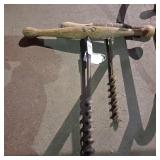 Two antique T-handle wood augers Two antique T-handle wood augers