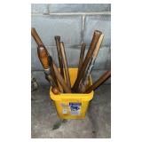 Bucket of Hatchets with Hammer and Handles Bucket of Hatchets with Hammer and Handles