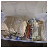 Tote with assorted plastic and cloth drop clothes Tote with assorted plastic and cloth drop clothes
