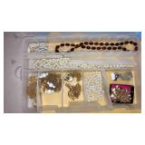 Vintage necklaces pearls in storage box