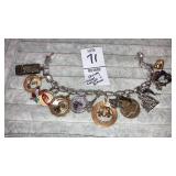 Vintage sterling charm bracelet w/15 charms -14k
