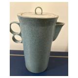 Stoneware pottery pitcher,  green speckled