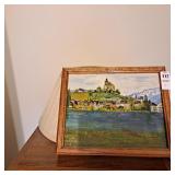 Painting depicting a European town on a lake,Lamp