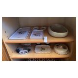 Two Shelves of Assorted Decorative Floral Dishes