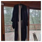 Vintage black satin kimono robe with embroidered