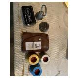 Fizz-Whiz bottle caps, floral frog, bell, key