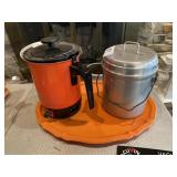 Metal berry bucket, plastic tray, hot pot