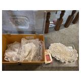 VTG Sewing Case, doilies, lace, & sewing supplies