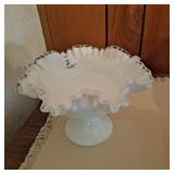 Vintage Fenton ? Milk Glass W/ Clear Crest Footed