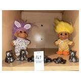 Russ troll dolls & pewter figurines - shelf lot