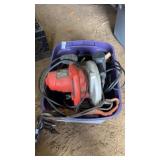 Tote of Black and Decker Saws, Drills, Hardware