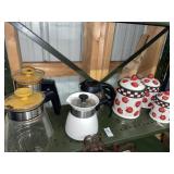 Apple canister set of 3 & vintage coffee pots