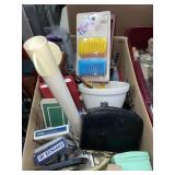 Playing cards, thermometer, & vintage items- box