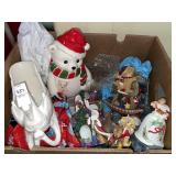 Holiday box lot - beat cookie jar, bell & variety
