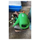 Box of Gardening Tools and Watering Cans