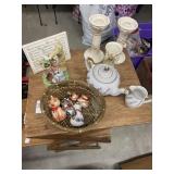 Assorted glass decor and basket