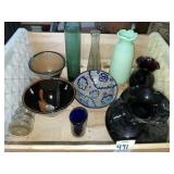 Pottery bowls & variety glass vases