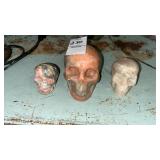 3 Small Agate Skull Paperweights