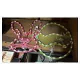 2 Easter Lights with box of figurines and decor