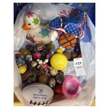 Rubber duck, super balls, and other kids items