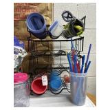 Tumbler rack, straws, and cups