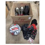 Wrestling shoes, headgear, football gloves and