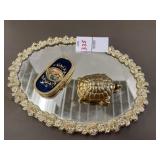 Vintage mirror tray and two solid perfume