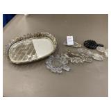 Various vintage perfume bottle toppers and mirror