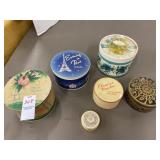 Vintage dusting powder boxes, and perfume