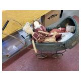 Vintage Wicker stroller and babies