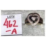 10k black & white diamond heart ring