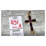 14kgf purple stone cross pendant