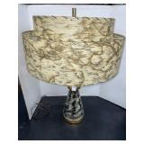 Vtg MCM Black Gold Lamp- Fiberglass 2 Tier Shade