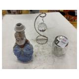 vintage porcelain figural lamp base, glass