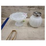 Milk glass shaker & candy dish