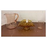 Vintage Amber Glass Footed Banana Bowl with Glass