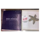 Tara Vanessa pearl & rhinestone starfish pin
