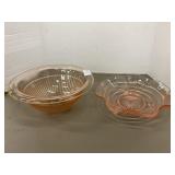 Two pink depression glass bowls