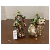 Two glass cat Christmas ornaments