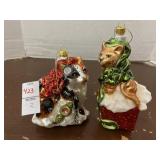 Two glass cat Christmas ornaments