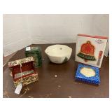 Christmas tin, bowl, soap, trivet box, snack