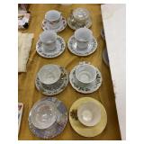 Eight various tea cup and saucer sets