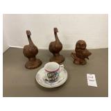 Resin goose and owl figurines, Florida cup and