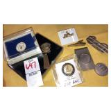 Money clips, UMWA pin, Eucharist pins