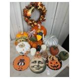 Halloween/fall lot ceramic pumpkins and metal