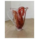 Vintage cranberry leaded crystal swan