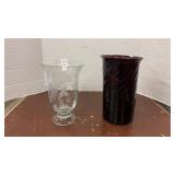 Etched Clear Glass vase and Purple Art Glass Vase